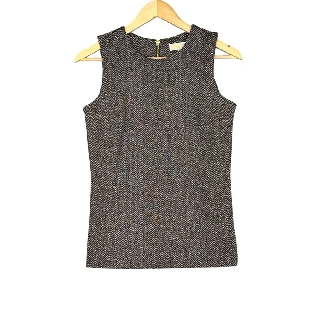 Michael Kors Sleeveless Blouse Top Womens Small Brown Zip Dress Shirt Scales